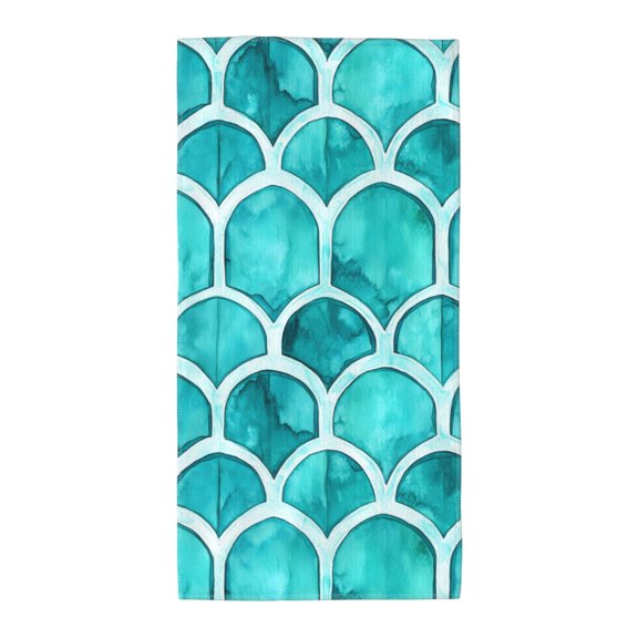 Polyester Long Towel Multi-Size Water Absorption Good Bright Fluffy Soft For Bathroom Swimming Pool Beach Outdoor Travel Turquoise Moroccan Trellis Hand-Drawn Sketch_2