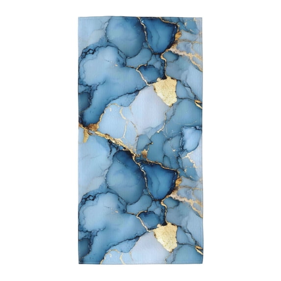 Polyester Long Towel Multi-Size Water Absorption Good Bright Fluffy Soft For Bathroom Swimming Pool Beach Outdoor Travel Light Blue And Gold Marble