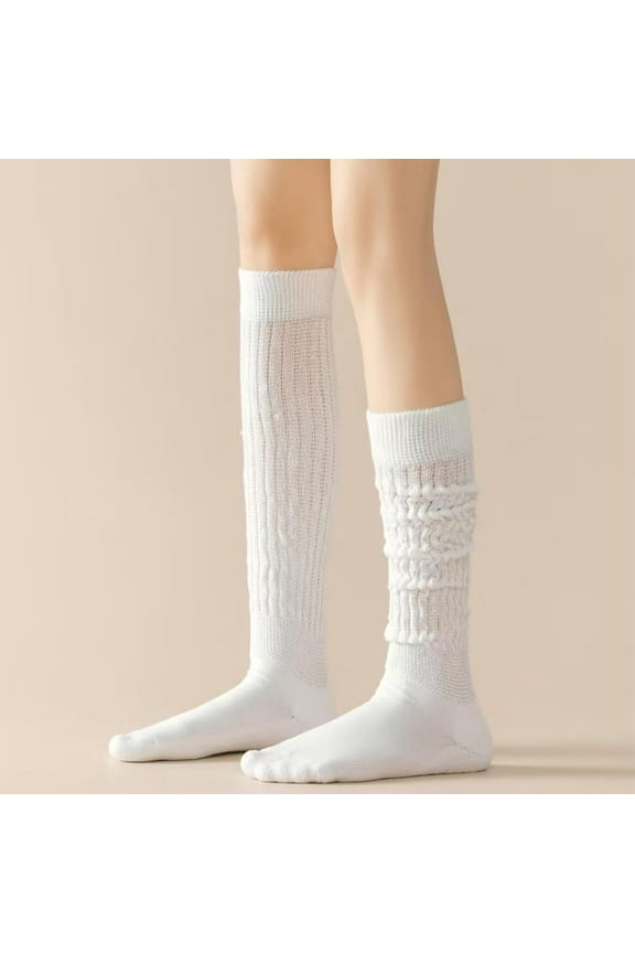 Polyester Long Winter Warm Socks Stretchable Loose Socks Thigh High Stockings Over Knee Hose Leg Warmers for Women Cold Weather Casual Wear Outdoor Sport Athletic White 530x160x4mm