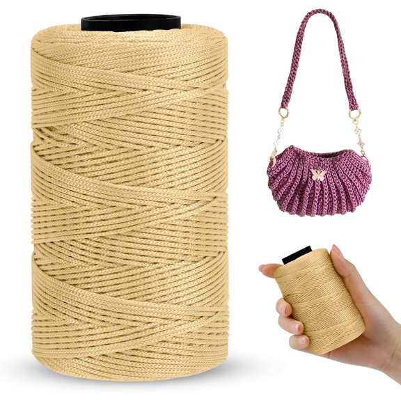 Polyester Macrame Cord 1mm x 251yards Yarn for Crocheting Braided Polypropylene Crochet Bag Crocheting, Handbag, Beading, DIY Crafts (Khaki) Khaki 251 yards
