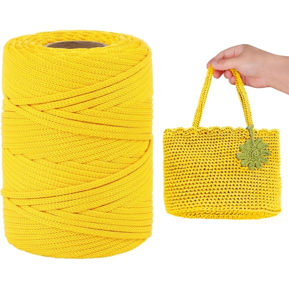Polyester Macrame Cord 3mm x 100 Yards Flat Rope Crochet Polypropylene for Crocheting, DIY Bags, Hats, Shoes (Yellow) Yellow