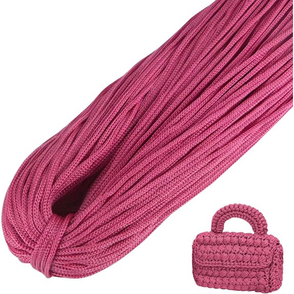Polyester Macrame Cord 3mm x 218 Yards (656ft), Braided Polyethylene Rope Yarn, Yarn for Crocheting Bag, DIY Crafts, Wall Hangings, Rug (Leather Pink) Leather Pink