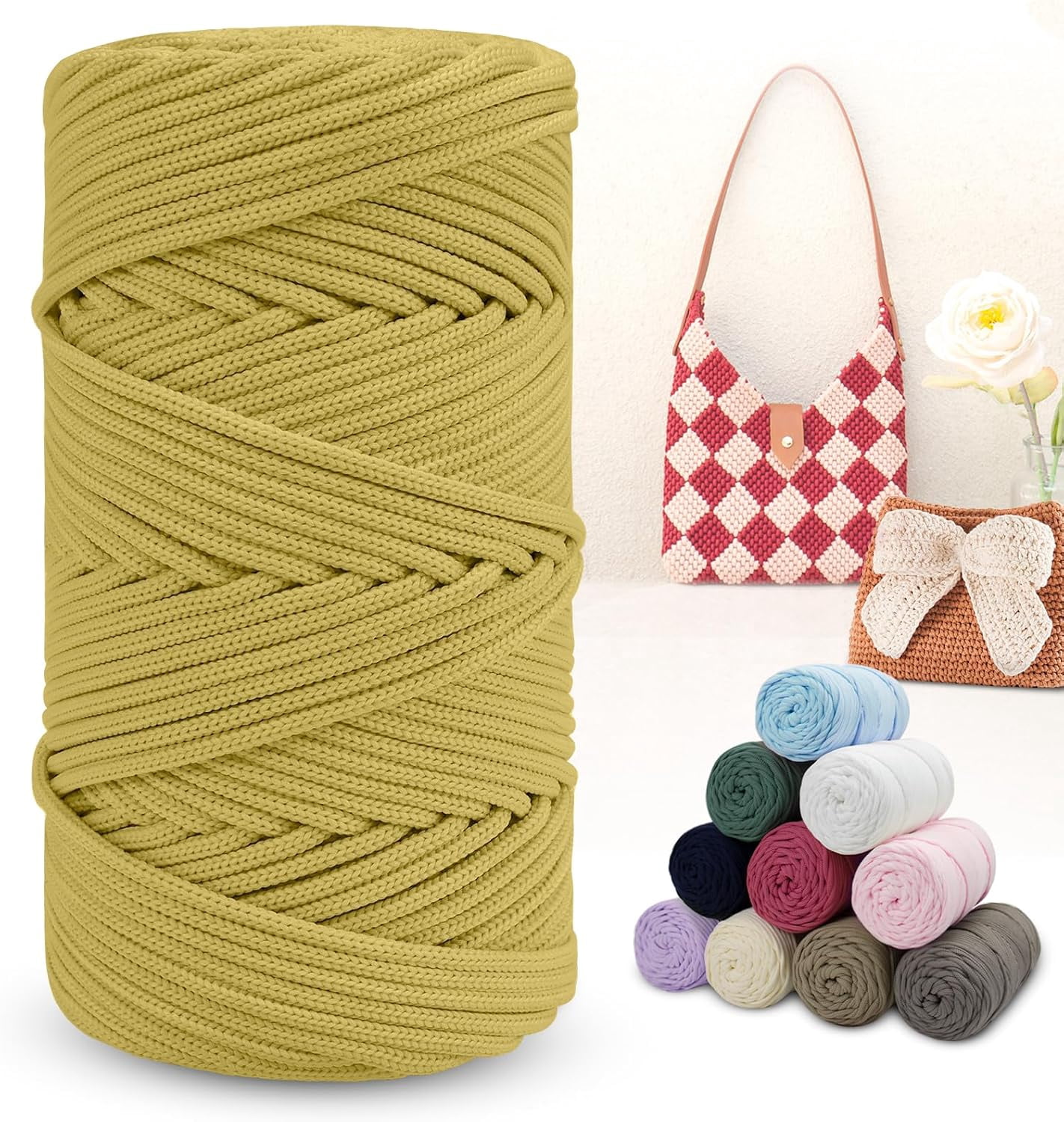 Yellow Rope Chunky Polyester Macrame Cord 4mm x 150m Braided Cord Thick Rope Yarn for ...