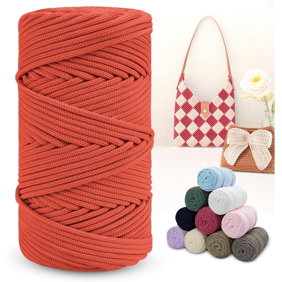 Polyester Macrame Cord 4mm x 150m Braided Cord Thick Rope Yarn for Crochet, Bags, Wall Hangers, Rug, DIY Crafts (Rust Red)