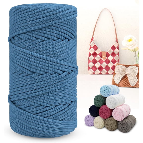 Polyester Macrame Cord 4mm x 164 Yards Braided Thick Rope Yarn Crochet Cord, for Crocheting, Bags, Wall Hangers, Rug, DIY Crafts (Dark Sky Blue) Dark Blue 164yards