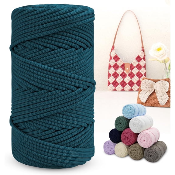 Polyester Macrame Cord 4mm x 164 Yards Braided Thick Rope Yarn Crochet Cord, for Crocheting, Bags, Wall Hangers, Rug, DIY Crafts (Denim Blue) Denim Blue X 164yards