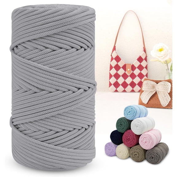 Polyester Macrame Cord 4mm x 164 Yards Braided Thick Rope Yarn Crochet Cord, for Crocheting, Bags, Wall Hangers, Rug, DIY Crafts (Light Gray) Light Gray 164yards