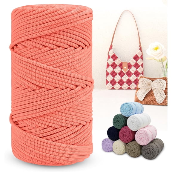 Polyester Macrame Cord 4mm x 164 Yards Braided Thick Rope Yarn Crochet Cord, for Crocheting, Bags, Wall Hangers, Rug, DIY Crafts (Light Orange) Light Orange 164yards