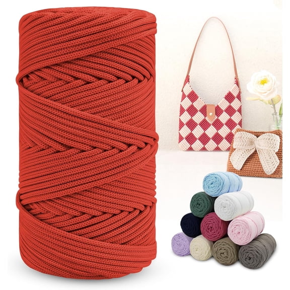 Polyester Macrame Cord 4mm x 164 Yards Braided Thick Rope Yarn Crochet Cord, for Crocheting, Bags, Wall Hangers, Rug, DIY Crafts (Light Rust Red) Light Red 164yards