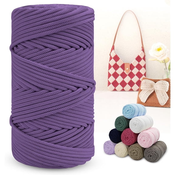 Polyester Macrame Cord 4mm x 164 Yards Braided Thick Rope Yarn Crochet Cord, for Crocheting, Bags, Wall Hangers, Rug, DIY Crafts (Medium Purple) Medium Purple 164yards