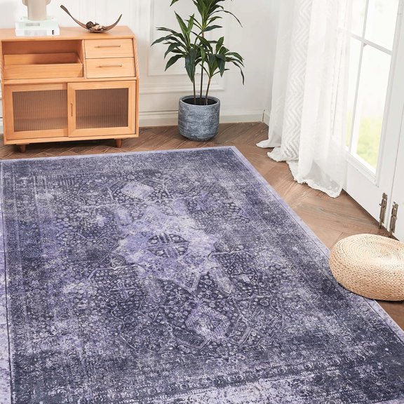 Polyester Main Material - Non-Slip Backing & Stain Resistant - Kitchen, Dining Room - Practical Area Rug 9x12 Anthracite