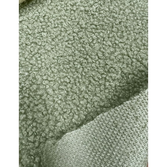 Polyester Mechanical Stretch Soft Faux Sherpa Fleece Fabric by the Yard/Bulk (Sage)