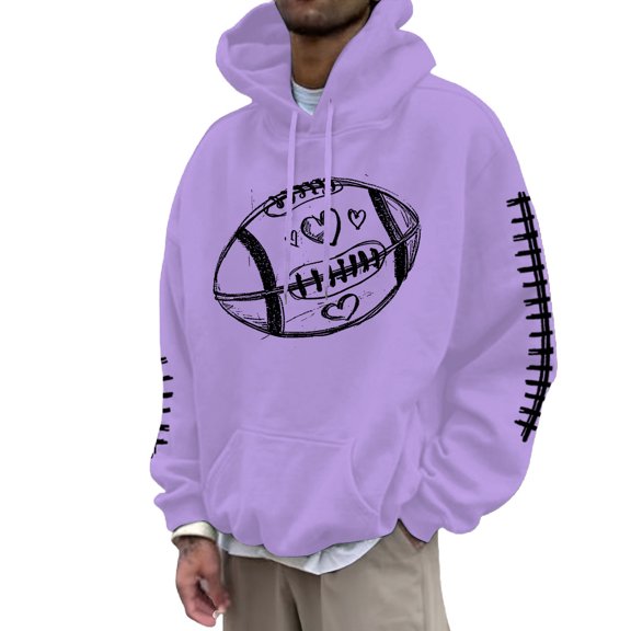Polyester Men's Hoodies & SweatshirtsMen's Rugby Printed Hooded Sweatshirt Purple 3XL