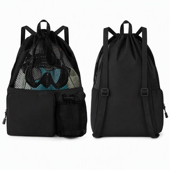Polyester Mesh Drawstring Backpack with Internal Wet Pocket & Handle, Lightweight Swim Gym Beach Travel Storage Sack
