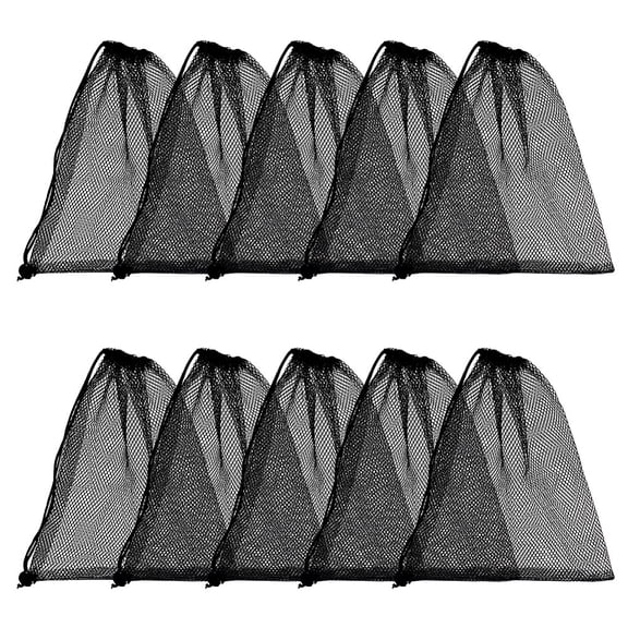 Polyester Mesh Drawstring Storage Bags Rectangle Black 29~29.5x25x0.1~0.2cm
