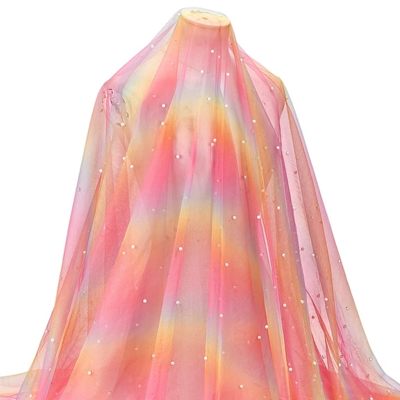 Polyester Mesh Fabric for Garment Accessories with Alloy Plastic Imitation Pearls Light Coral 1828.8x1500x6mm