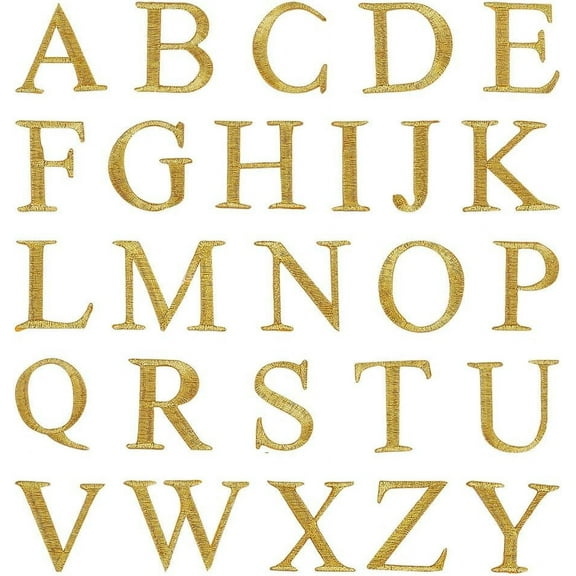 Polyester Metallic Thread Embroidery Applique Patch Sewing Craft Decoration Alphabet Letter A-Z Gold 30-41x13-41x1mm 26pcs/set