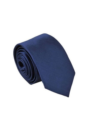 Polyester Narrow Neck Tie Skinny Solid Dark Blue Thin Necktie for Men (2" Max Width)