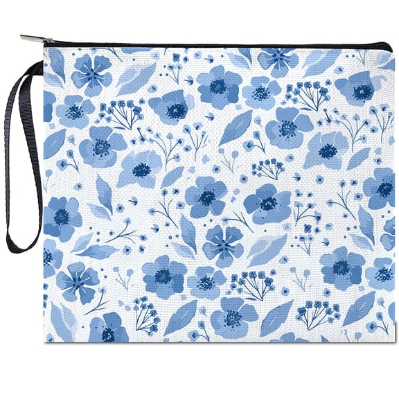 Polyester Nylon Canvas Bag Multipurpose Travel Toiletry Pouch with Zipper Flower 24x20cm