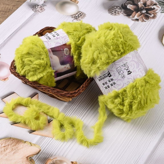 Polyester Nylon Yarn Imitation Fur Mink Wool for DIY Knitting Soft Coat Scarf Yellow Green 3.5~4.5mm