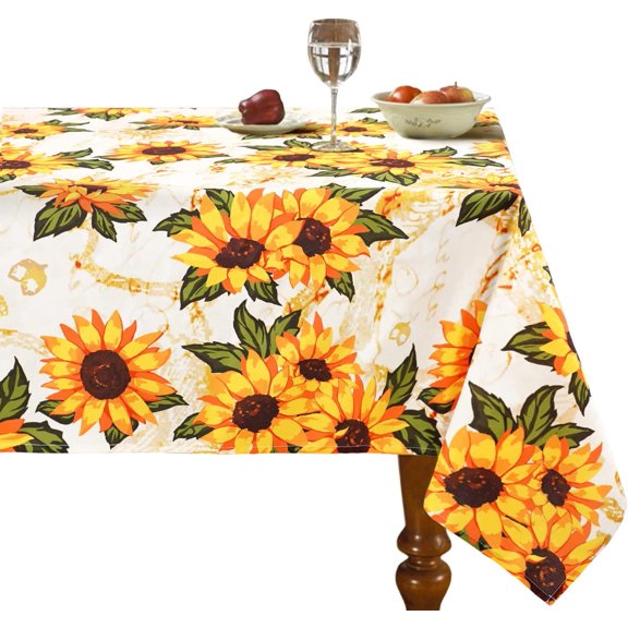 Polyester Oblong/Rectangle 60 x 102 Inch Waterproof Resuable Washable Resistant Durable Table Cloth -Sunflower French Country Rustic Floral Table Cover for Spring/Summer/Fall Decoration Use