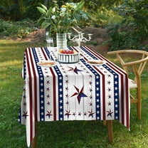 Polyester Oblong/Rectangle 60 x 84 Inch Washable Reusable Waterproof Table Cloth - Stars Red Stripe Print Table Cover for July 4th Independence Day/USA American Flag Day Theme Decoration