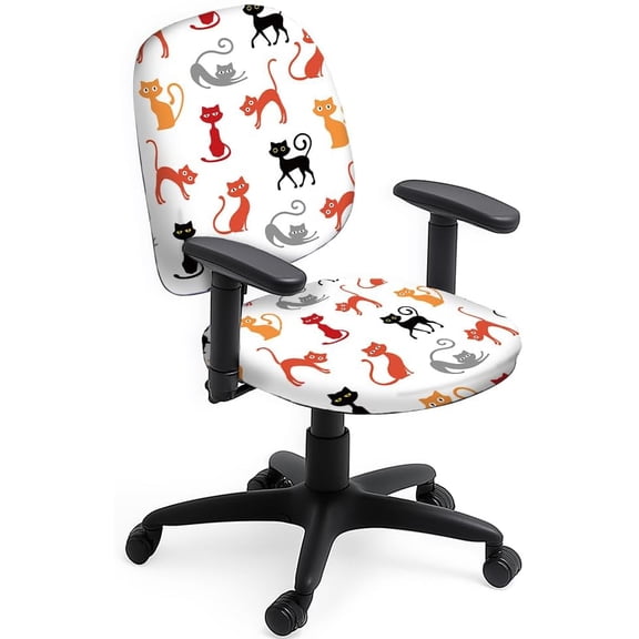 Polyester Office Chair Cover Set 2pcs Cat Chair Covers Cute Animal Stretchable Chairs Slipcover for Universal Desk Rotating Computer