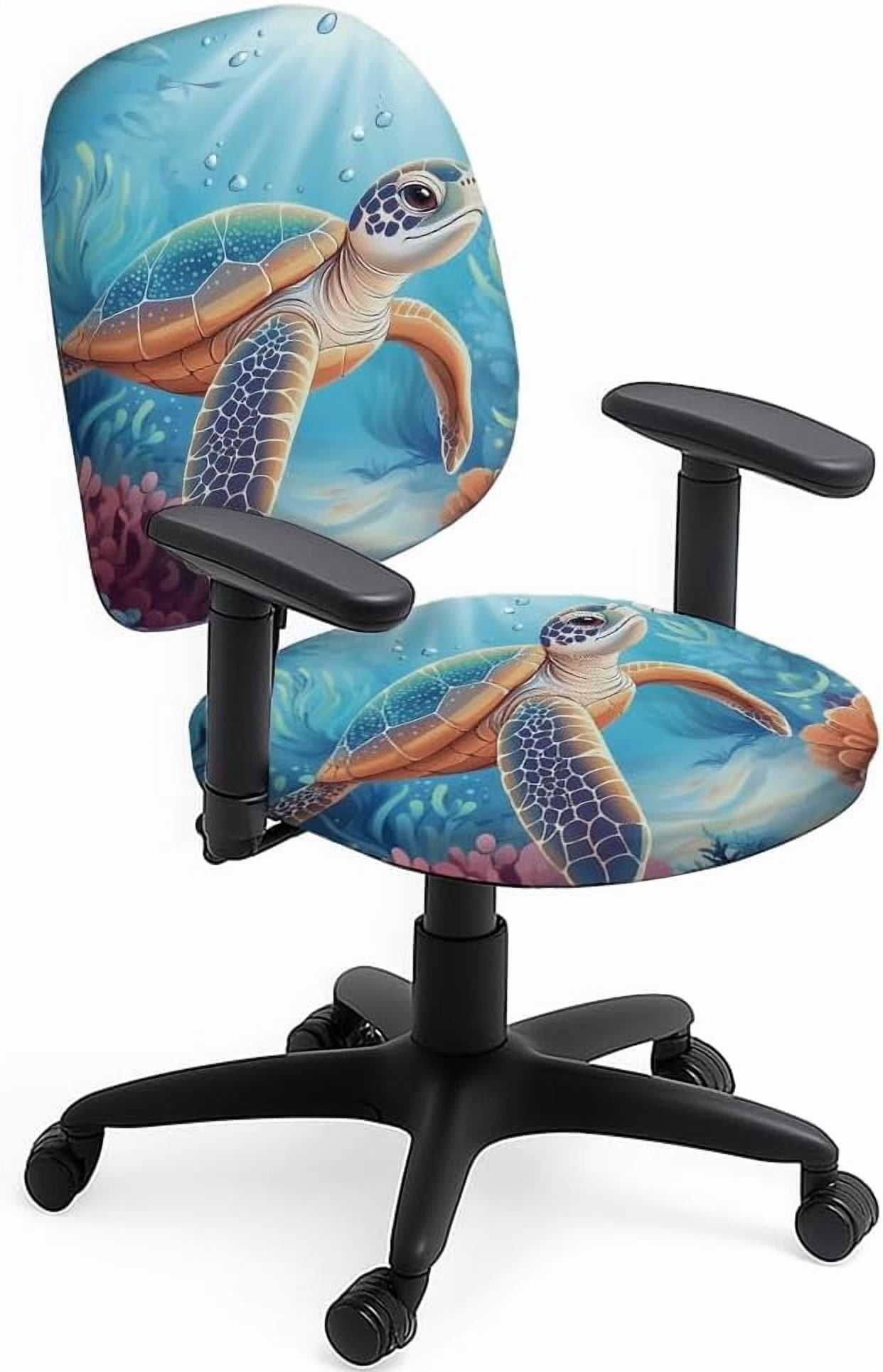 Turtle Chair Polyester Office Chair Cover Set 2pcs Sea Turtle Stretchable Chair ...