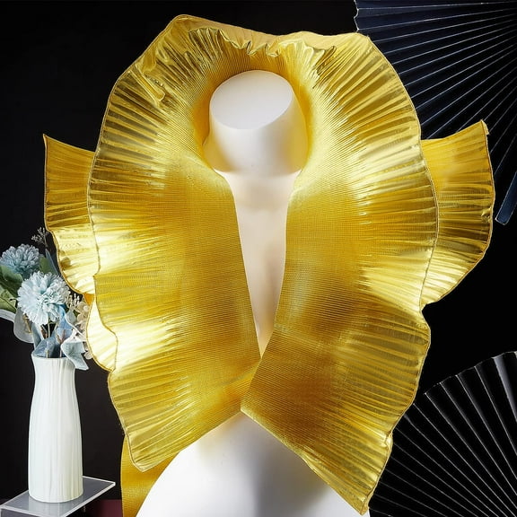 Polyester Organza Ruffled Pleated Lace Fabric Trim Gold 6-1/8 inch(155mm)