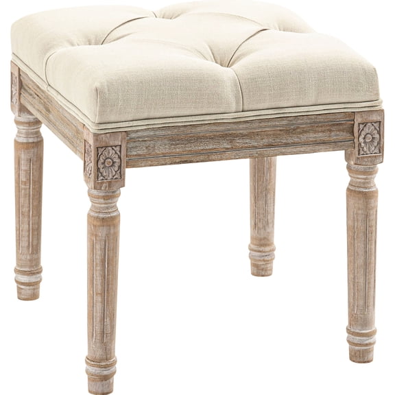 Polyester Ottoman with Rustic Wood Legs and Tufted Seat / Comfortable and Stylish in Living Room