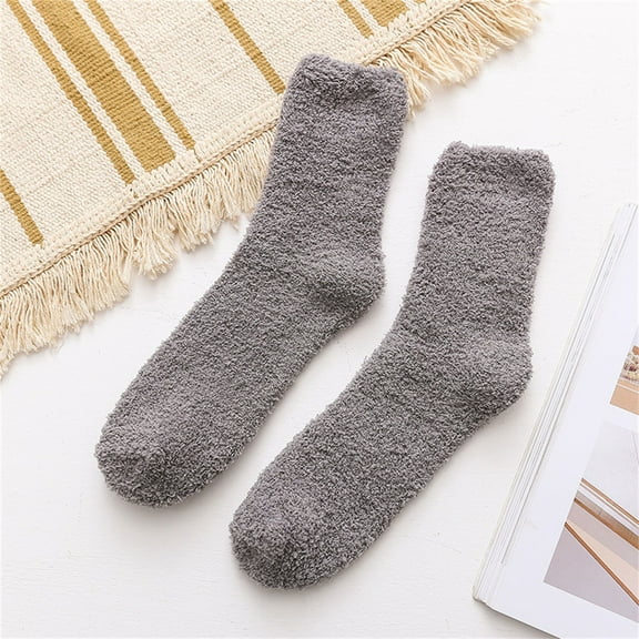 Polyester Pajama Socks for Men Gray Sleepwear Solid Color Mens Wool Thermal Hiking Winter Boot Warm Thick Cozy Crew Comfy Work