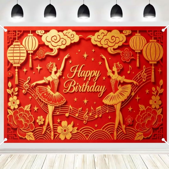 Polyester Paper Cut Style Ballerina Birthday Backdrop, Festive Holiday Party Photo Background 5x7ft