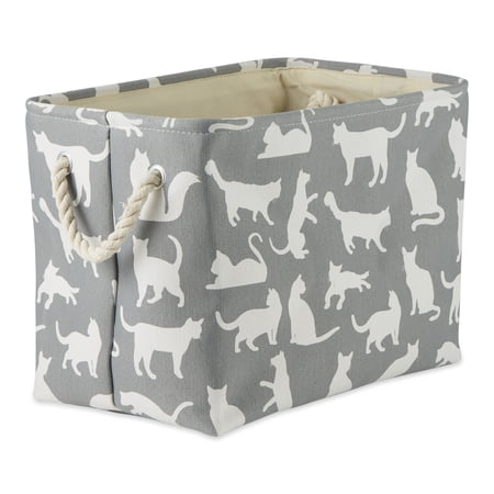 Polyester Pet Bin Cats Meow Gray Rectangle Large 17.5x12x15