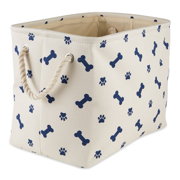 Contemporary Home Living 16" Blue and White Decorative Rectangular Medium Lattice Paw and Bone Pet