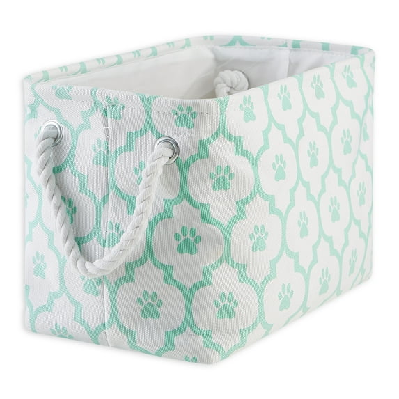 Polyester Pet Bin Paw Lattice Aqua Rectangle Small 14x8x9