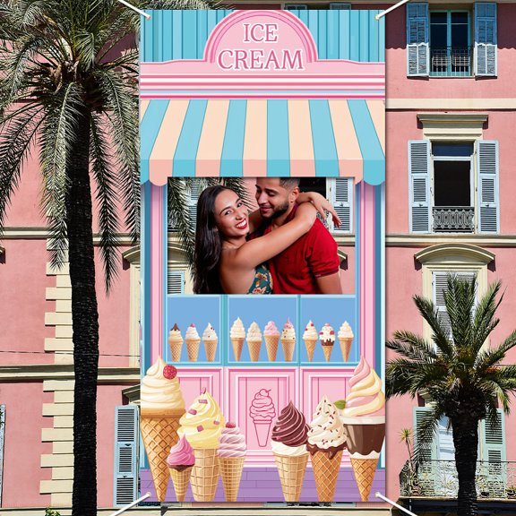 Polyester Photo Backdrop for Party Decoration with Plastic Non-Trace Wall Picture Hook and Iron Curtain Clips Rectangle Building 1800x900mm