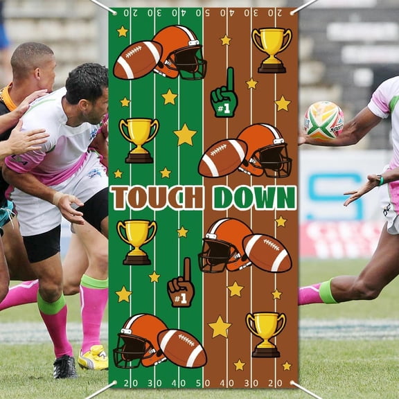 Polyester Photo Backdrop for Party Decoration with Plastic Non-Trace Wall Picture Hook and Iron Curtain Clips Rectangle Rugby 1800x900mm