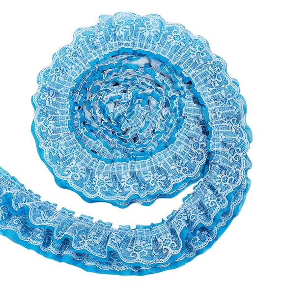 Polyester Pleated Lace Trim Ruffled Lace Ribbon for Garment Accessories Dodger Blue 3-5/8 inch(92mm) 2.5 yards/strand for DIY