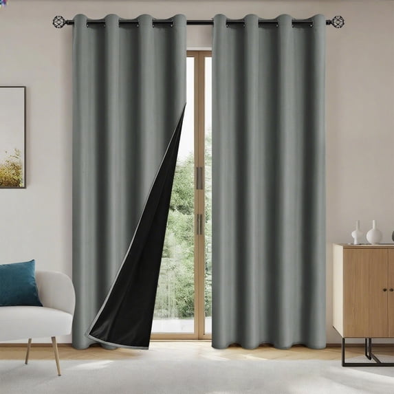 Polyester Pongee Laminated Light-blocking Curtains Perforated Style Bedroom Concise Sun Protection Curtains Heat-Insulating and Soundproof Curtains New Holiday Gifts Style-H29, Dark Gray, One Size
