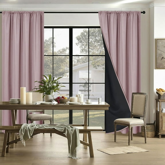Polyester Pongee Rod-Pocket Blackout Curtains, Sun Blocking Heat Insulating Soundproof Drapes, Light Filtering Curtains for Living Room Bedroom