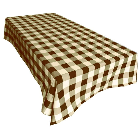 Polyester Poplin Gaberdine Durable Tablecloth Buffalo Checkered Plaid Brown and Cream