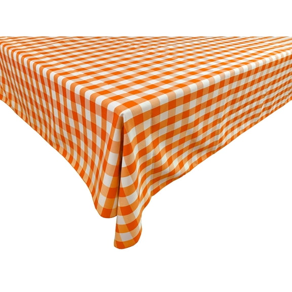 Polyester Poplin Gaberdine Durable Tablecloth Gingham Checkered Plaid Orange