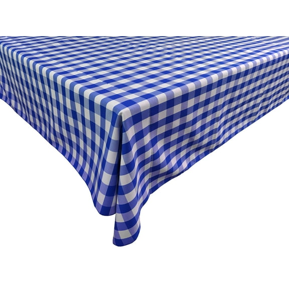Polyester Poplin Gaberdine Durable Tablecloth Gingham Checkered Plaid Royal Blue