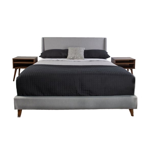 Polyester Queen Bed and 2 Nightstands in Stone Color | Create a Comfortable Bedroom Nook