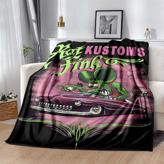 Polyester Rat Fink Plush Flannel Blanket - Warm, Machine Washable Throw for All Seasons, Ideal for Outdoor Camping, Beach, Office, Pet, Sofa, and Living Room - Holiday Gift, Christmas Decor
