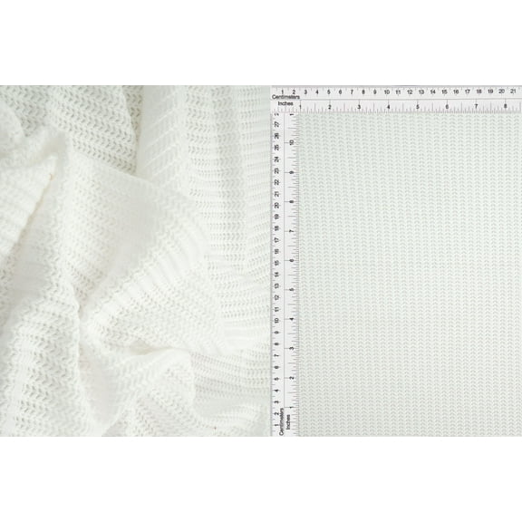 Polyester Rayon Spandex Sweater Jacquard Solid Ivory 3 Yards Precut