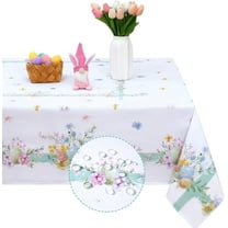 Polyester Rectangular Tablecloth, White and Green, 60 x 120 inch, Waterproof, Easter Day, All-Season