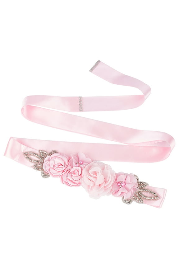Polyester Rhinestone Flower with ABS Imitation Pearl Bridal Belt Polyester Ribbon Wedding Sash for Wedding Dress Garment Accessories Pink 106-1/4 inch(270cm)