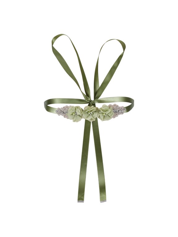 Polyester Rhinestone Flower Bridal Belt for Wedding Dress Exquisite Sash for Wedding Belt Green 2700mm