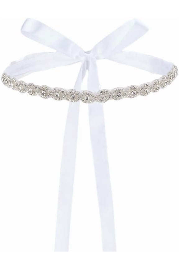 Polyester & Rhinestone Leaf Lady Tulle Belts for Wedding Dress White 2760x28x5mm